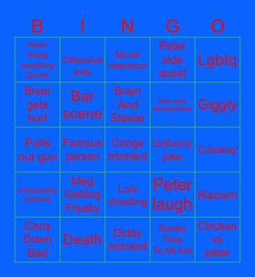 Family guy Bingo Card