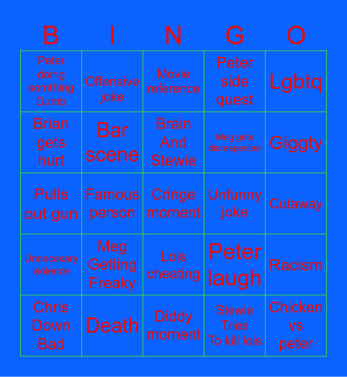 Family guy Bingo Card