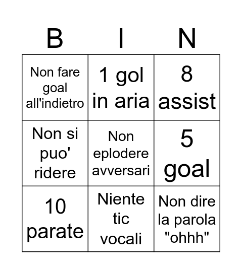 ROCKET LEAGUE Bingo Card