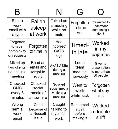 Untitled Bingo Card