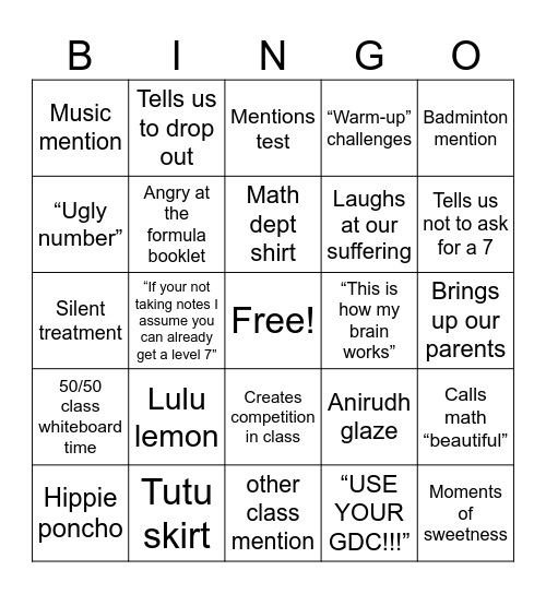 tippi zhu bingo!! Bingo Card