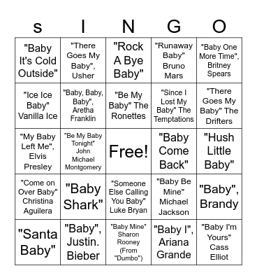 Baby Shower S-I-N-G-O Bingo Card