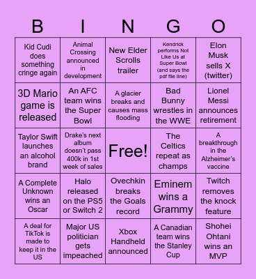2025 Bingo Card