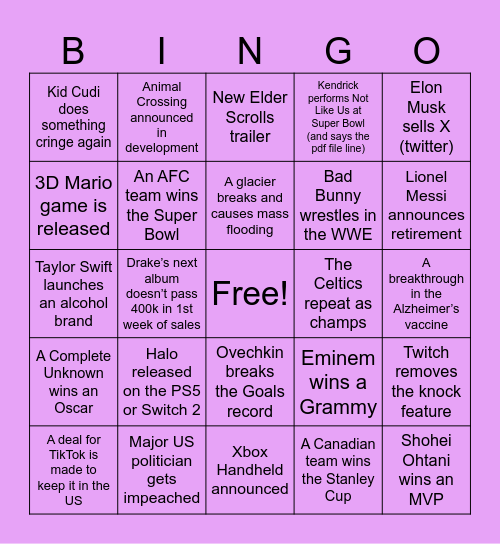 2025 Bingo Card