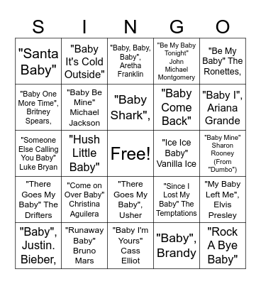 Baby Shower Singo Bingo Card