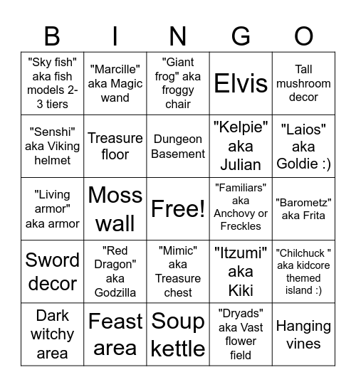Dungeon Meshi ACNH Dream Island Bingo Card
