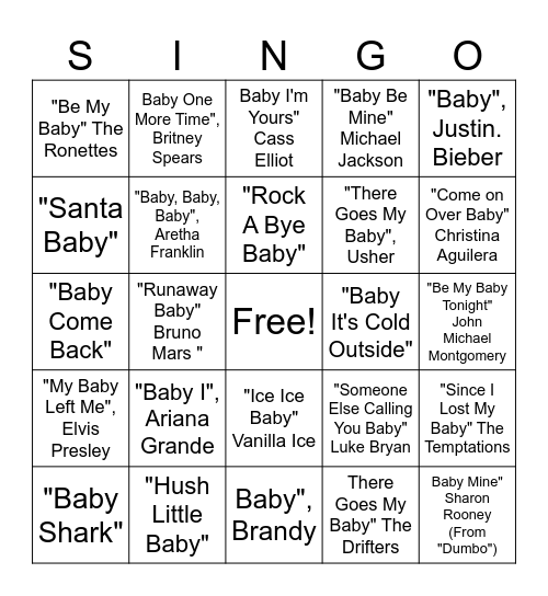 Baby Shower Sign Bingo Card