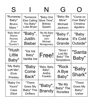 Baby Shower Singo Bingo Card