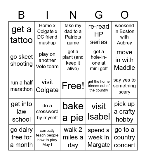 Abigail's 2025 Bingo Card
