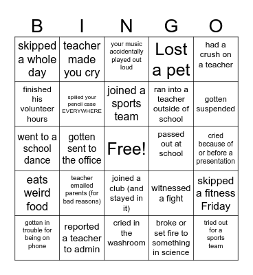 Bingo Students Bingo Card