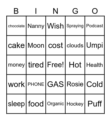 Kelly Bingo Card