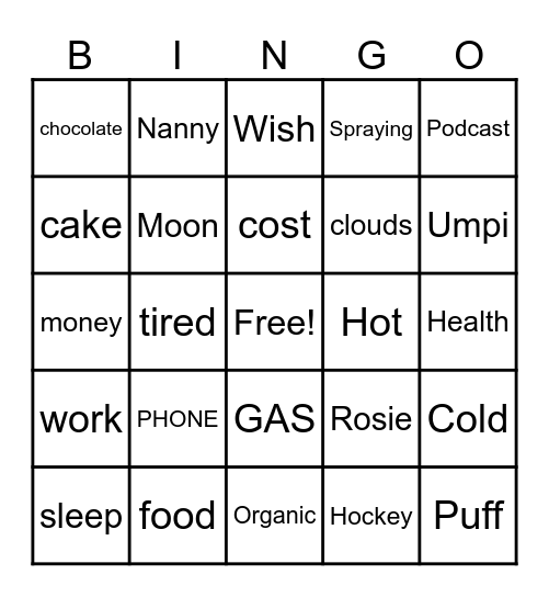 Kelly Bingo Card