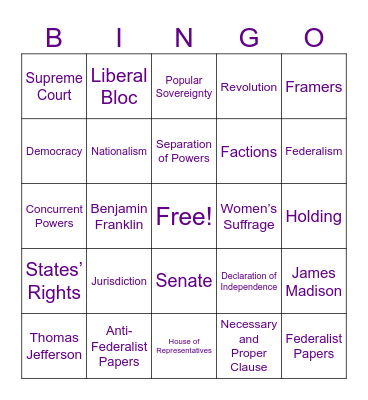 AP Gov Bingo Card