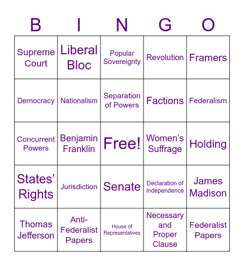 AP Gov Bingo Card