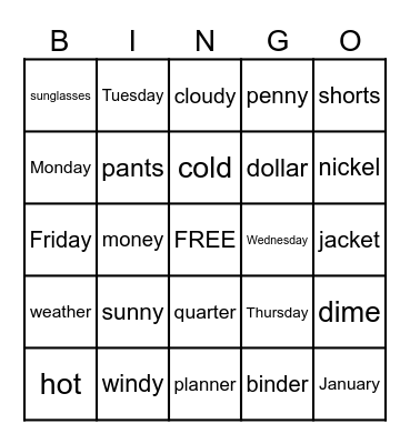 Weekly Bingo Card