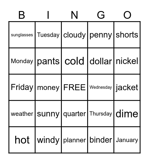 Weekly Bingo Card