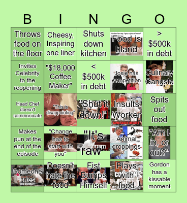 Kitchen Nightmares Bingo Card