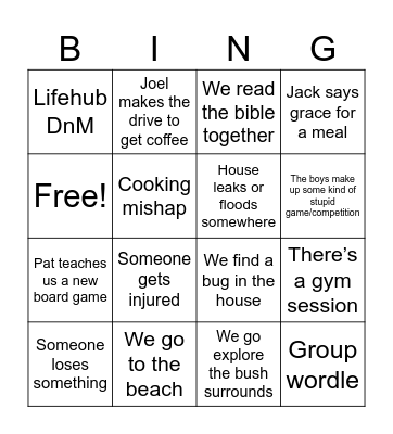 Lifehub Getaway Bingo Card