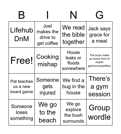 Lifehub Getaway Bingo Card