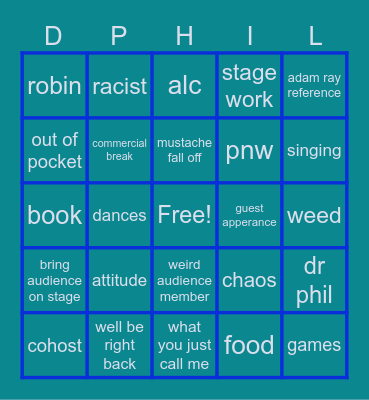 AdamRayDrPhil Bingo Card