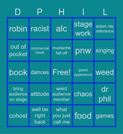 AdamRayDrPhil Bingo Card