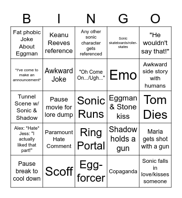 Sonic 3 Bingo Card