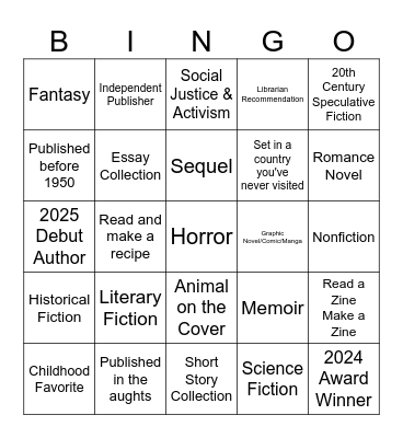 Book Bingo 2025 Bingo Card