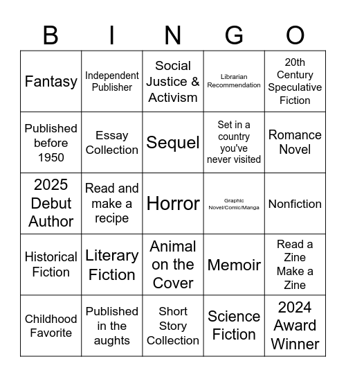 Book Bingo 2025 Bingo Card