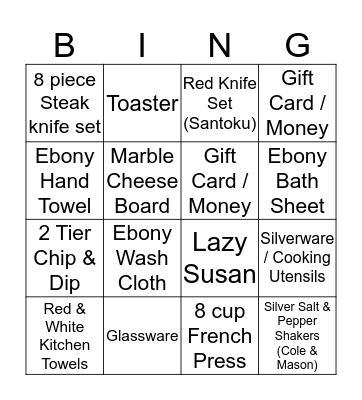 Tina's Shower BINGO Card