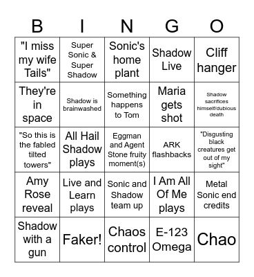 Sonic 3 Movie Predictions Bingo Card