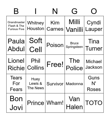 1980s Bingo Card