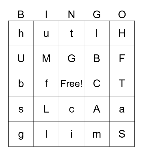 Letter Bingo Card