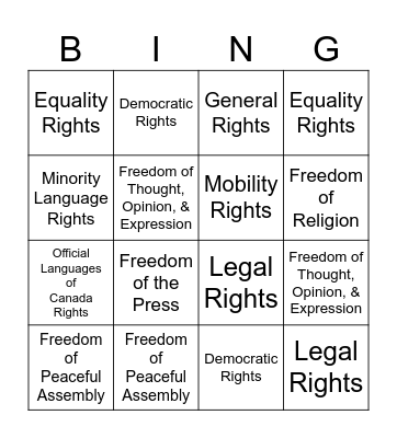 Canadian Charter of Rights and Freedoms Bingo Card
