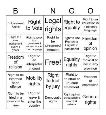 Canadian Charter of Rights and Freedoms Bingo Card