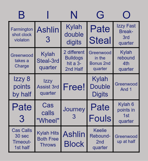 Lady Bulldogs vs. Farmington Bingo Card