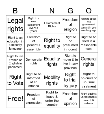 Canadian Charter of Rights and Freedoms Bingo Card