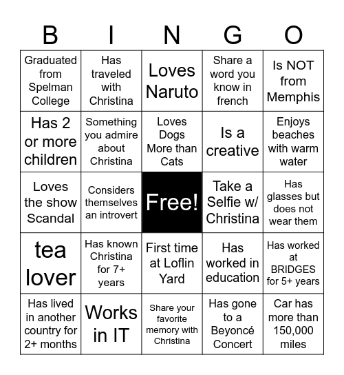 Bon Voyage, Christina! Bingo Card