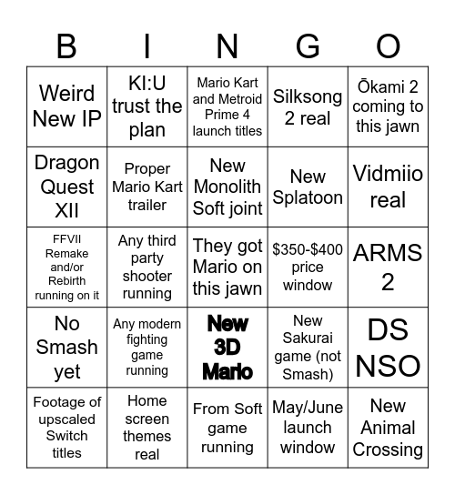 April 2nd Yahoo Bingo Card