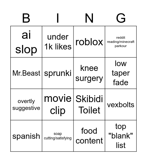 Untitled Bingo Card