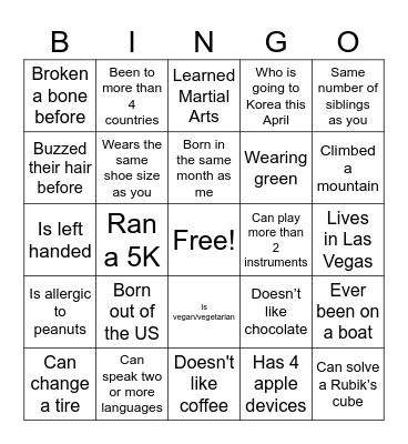 Rise Up! Bingo Card