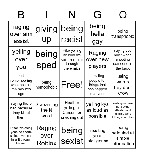 crash out bingo Card