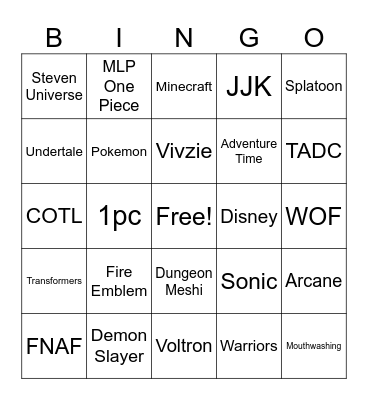 Fandom Bingo Card