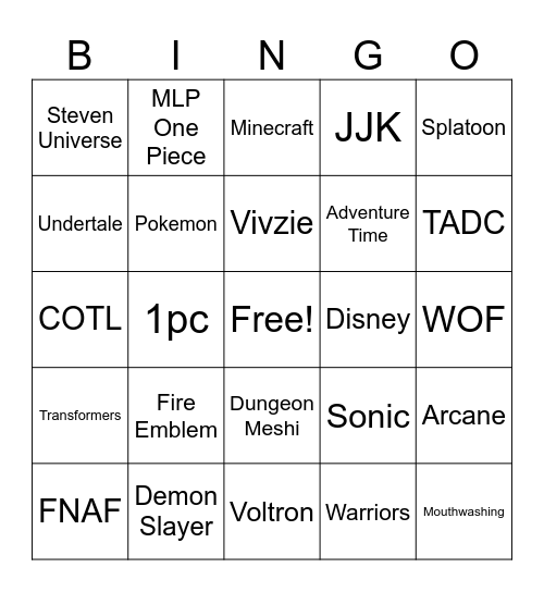 Fandom Bingo Card