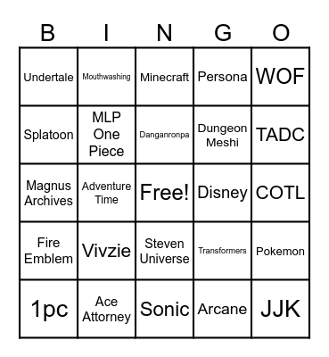 Fandom Bingo Card