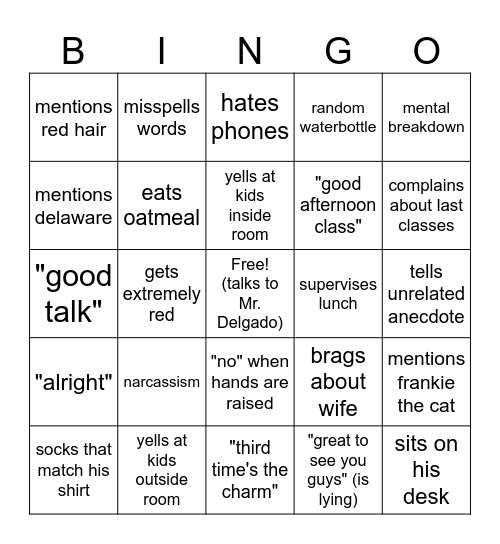 Mr. DiSantis Bingo Card
