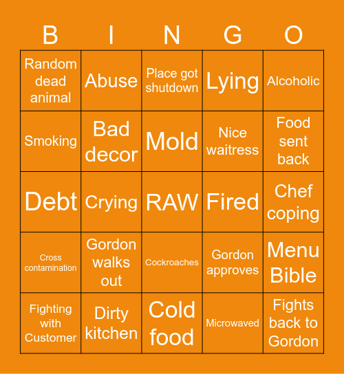 Kitchen nightmares Bingo Card