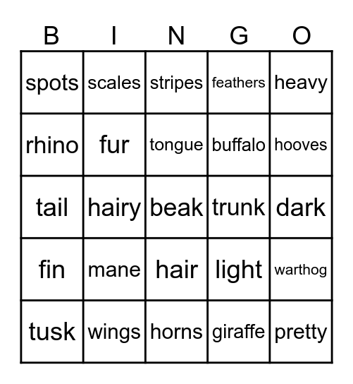 Wild animals Bingo Card