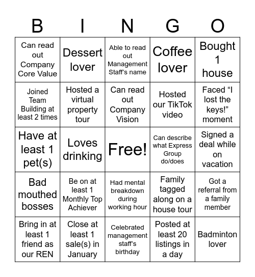 Express Group BINGO Card