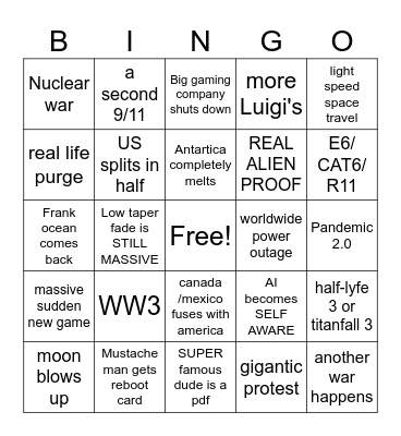 Tylers 2025 Disaster BINGO Card