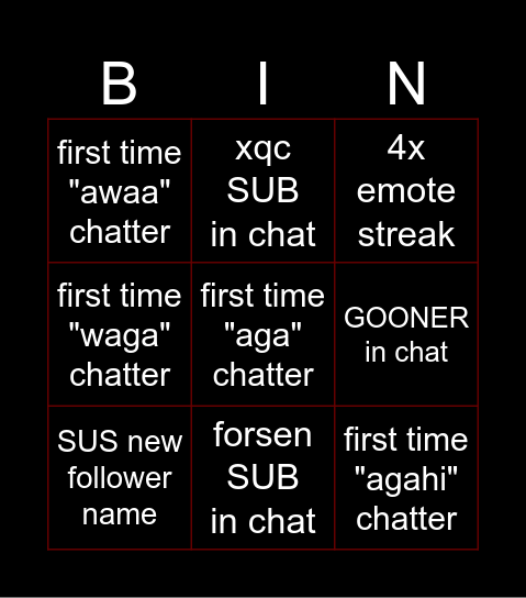 Untitled Bingo Card